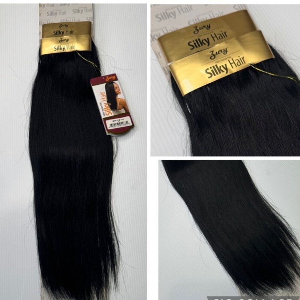 Silky Straight 100% Human Hair Weft – Black Color 1 – 16” – Sew-In Weave Bundle